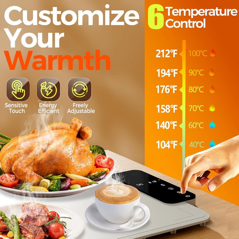 BROBIG Warming Mat for Food | Dishwasher Friendly,Full-Surface Food Warmer with 6-Mode Adjustable and Timer,Roll-Up & Portable Silicone Food Heating Pad with Child Lock,Electric Warming Tray for Buffet Party - Image 3